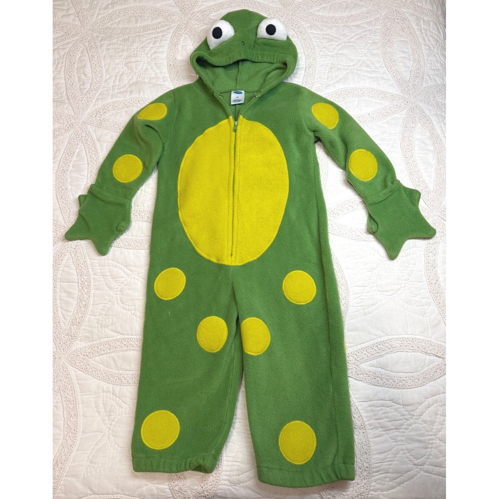 Old Navy Frog Costume Green Fleece Polka Dot Hooded Jumpsuit Toddler 2T
